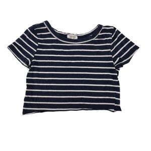 Heart & Hips Blue White Striped Short Sleeve Crop Top Size Small Women’s
